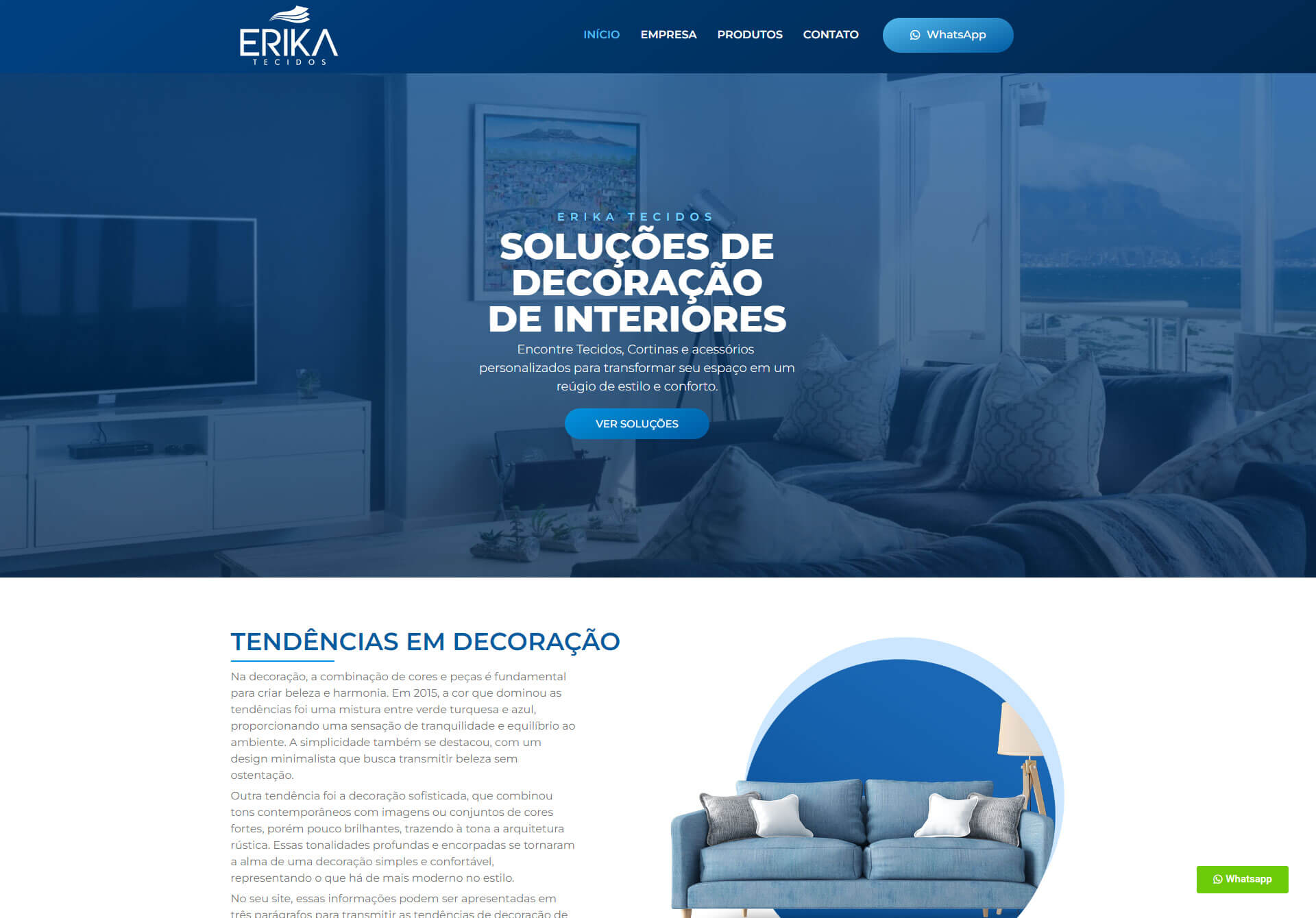 Site criado para a Erika Tecidos em Santa Catarina