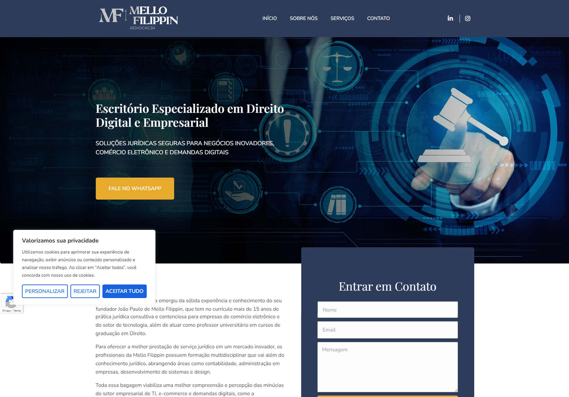 Site desenvolvido para Mello Filippin