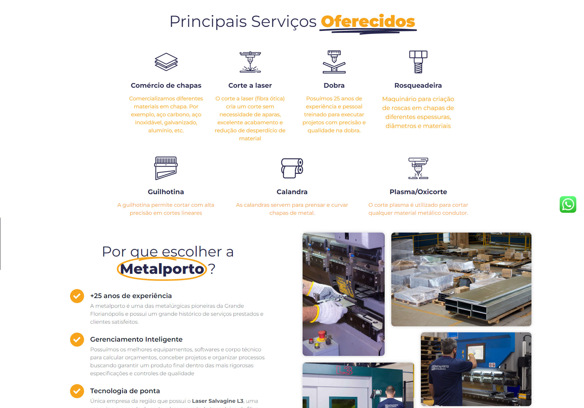 Site institucional da Metalporto Metalúrgica feito pela Agência Metrika