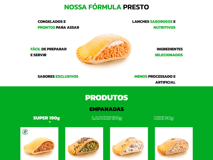 Site institucional da Presto Alimentos feito pela Agência Metrika